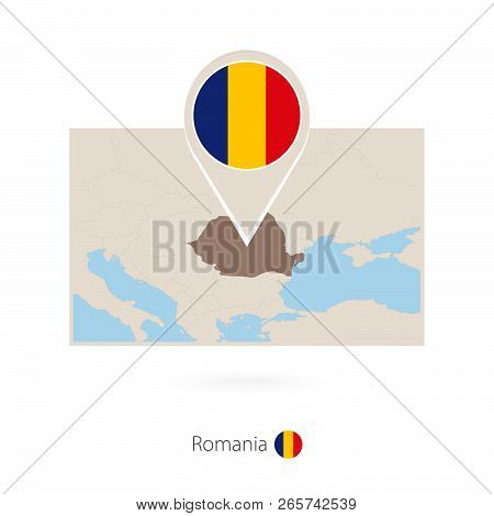 Rectangular Map Of Romania With Pin Icon Of Romania