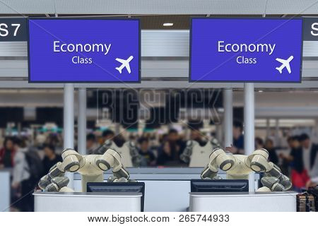 Smart Hotel In Hospitality Industry 4.0  Concept, The Receptionist Robot (robot Assistant ) In Count