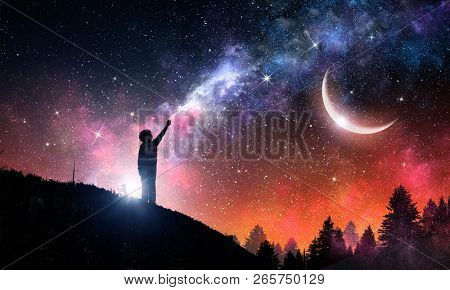 Stary clear night sky. Mixed media