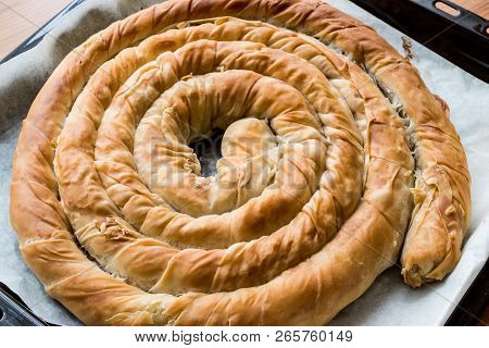 Round Borek In Tray / Greek Cheese Pie.