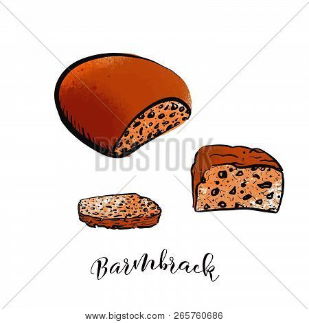 Set Of Sweet Brambrack Beads. Black Vector Outlines And Colored Fills.