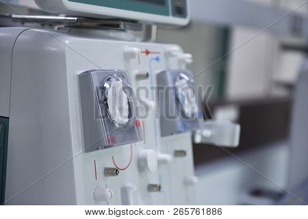 Kidney Dialysis Is Connected To The Kidney Machine. Health Care, Dialysis, Kidney Transplant, Medica