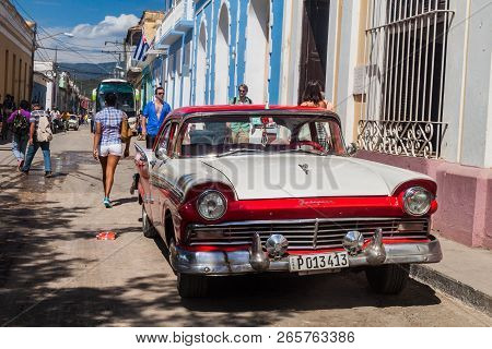 Trinidad, Cuba - Feb 8, 2016: Vintage Car Ford Fairline On A Street In The Center Of Trinidad, Cuba.