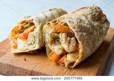 Turkish Avci Boregi / Hunter Pastry Fried Rolls With Chicken And Vegetables