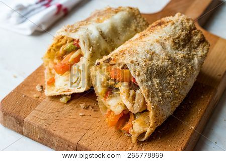 Turkish Avci Boregi / Hunter Pastry Fried Rolls With Chicken And Vegetables. Traditional Food.