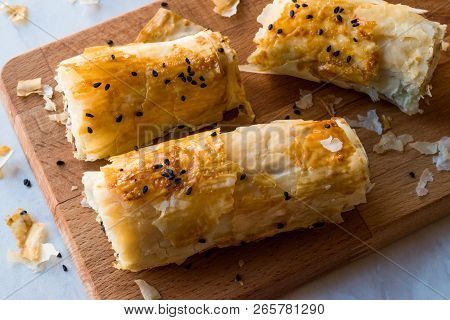 Turkish Borek With Spinach And Pastrami Or Pastirma.