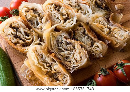Turkish Borek Kol Boregi With Minced Meat.