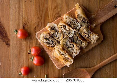 Turkish Borek Kol Boregi With Minced Meat.