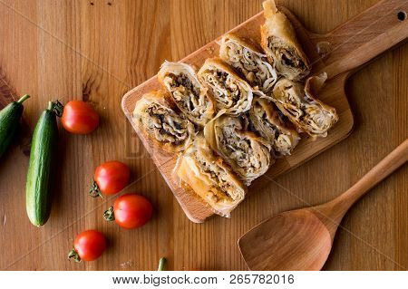 Turkish Borek Kol Boregi With Minced Meat.