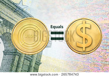Concept Image Of Usdc Coin Equal To Usd Coin, Cryptocurrency