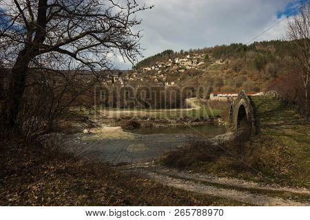 Ancient Snone Bridge  In Zagorohoria, Greece