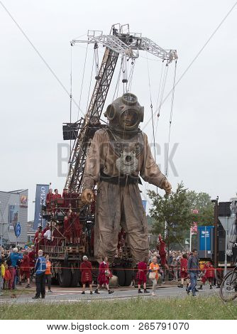 Leeuwarden, The Netherlands, August 19, 2018 - The Giants Of Royal De Luxe Theatre In The Capital Of