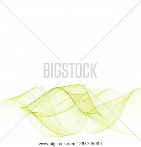 Abstract Green Wavy Lines. Colorful Vector Background. Smoke Transparent Green Wave