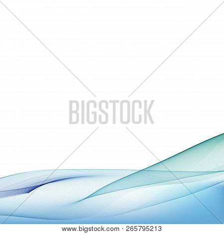 Abstract Smooth Color Wave Vector. Curve Flow Blue Motion Illustration. Smoke Design.