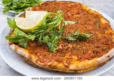 Traditional Turkish Foods; Turkish Pita Pizza (lahmacun)