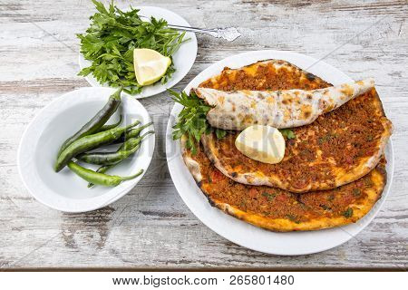 Traditional Turkish Foods; Turkish Pita Pizza (lahmacun)
