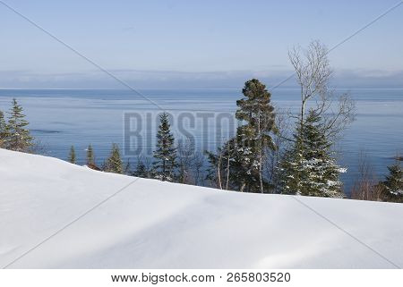 View Of The St. Lawrence Estuary In Winter In Canada