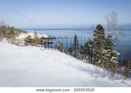 View Of The St. Lawrence Estuary In Winter In Canada