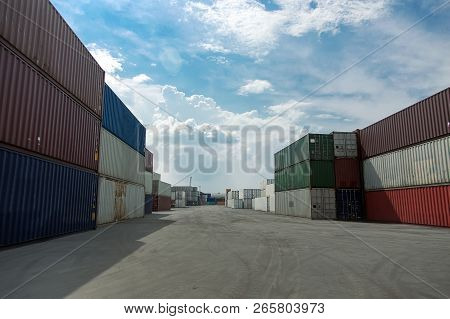 Many Container Box In Logistic Business At Cargo Dock.