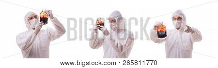 Epidemiologist with blood sample isolated on white background