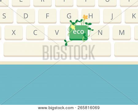 Plants Growing On Computer Keyboard To Represent Eco Friendly