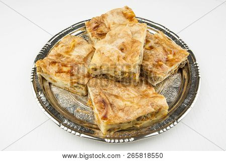 Turkish Style Meat And Cheese Stuffed Filo Dough Borek Served Su Boregi