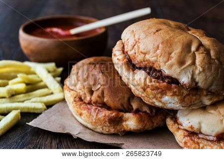 Turkish Wet Burger With Sauce And Potatoes. / Islak Hamburger