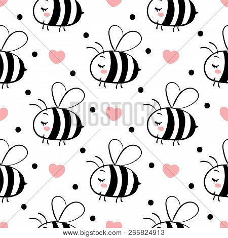 Vector Seamless Pattern With Bees In Love