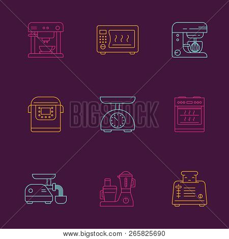 Kitchen Utensils And Household Appliances Linear Icons