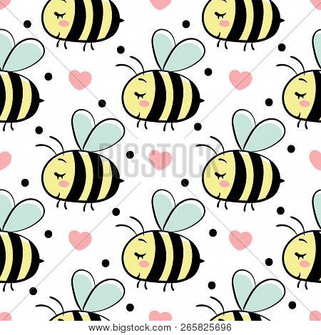Vector Seamless Pattern With Bees In Love