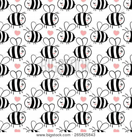 Vector Seamless Pattern With Bees In Love