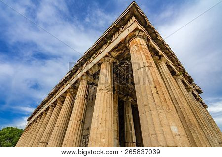 Ancient Temple Of Hephaestus Columns Agora Market Place Athens Greece. Agora Founded 6th Century Bc.