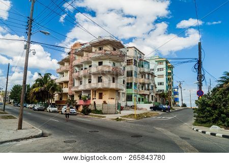 Havana, Cuba - Feb 21, 2016:  Street In Vedado Neighborhood Of Havana.