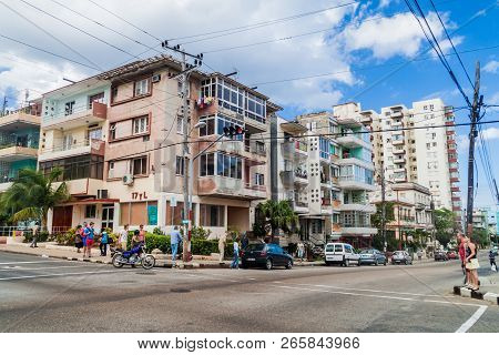 Havana, Cuba - Feb 21, 2016:  Street In Vedado Neighborhood Of Havana