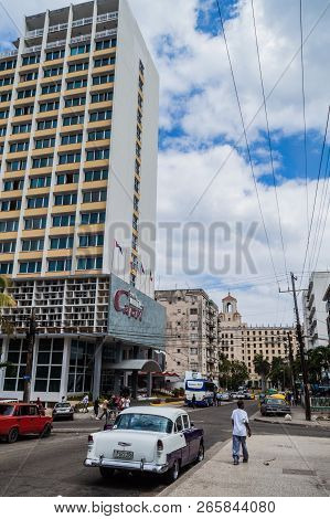 Havana, Cuba - Feb 21, 2016: Hotel Capri Located In The Vedado Neighborhood Of Havana.