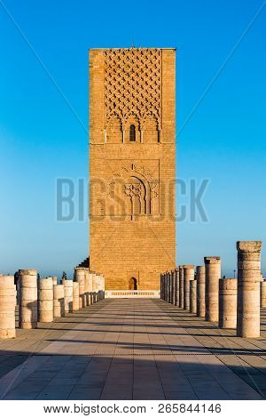 Tousand Years Old Tower Of Hassan Of The Capital Rabat City In Unesco, Morocco In Africa