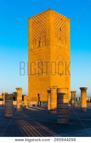 Tousand Years Old Tower Of Hassan Of The Capital Rabat City In Unesco, Morocco In Africa