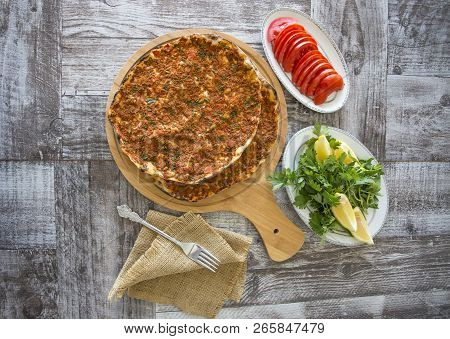 Traditional Delicious Turkish Foods; Turkish Pizza; Lahmacun