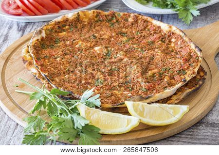 Traditional Delicious Turkish Foods; Turkish Pizza; Lahmacun