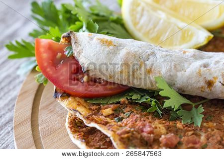 Traditional Delicious Turkish Foods; Turkish Pizza; Lahmacun