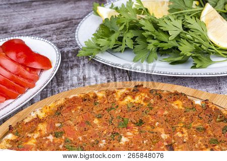Traditional Delicious Turkish Foods; Turkish Pizza; Lahmacun