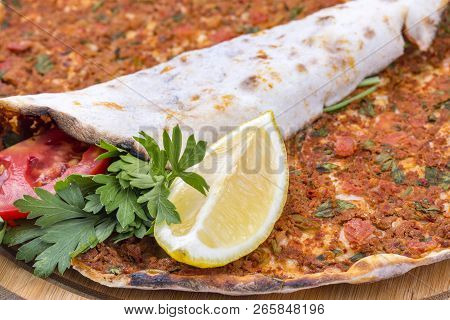 Traditional Delicious Turkish Foods; Turkish Pizza; Lahmacun