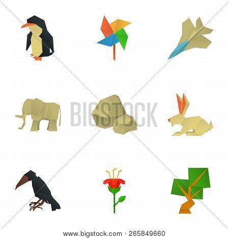Polygon Icons Set. Cartoon Set Of 9 Polygon Vector Icons For Web Isolated On White Background