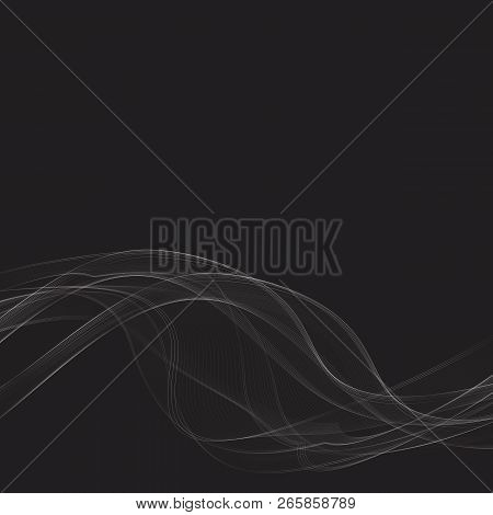 Abstract Smooth Gray Background Wave Vector Design On Black Background