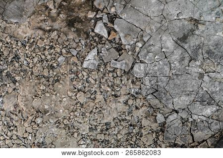 Surface Of Cracked And Damaged Outdoors Cement-sand Mortar Leveling Screed On Concrete. Atmospheric 
