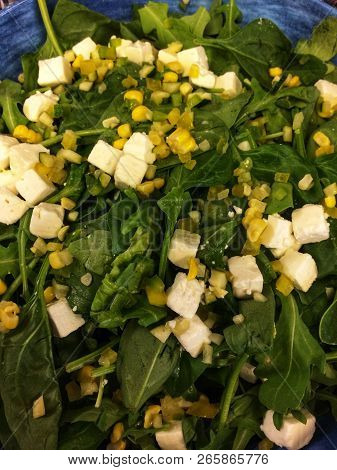 Healthy And Tasty Spinach Salad With Sweet Corn
