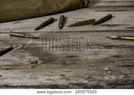 7, 92 X 57 - Rustic Ammos And Poncho Lies On The Wooden Background