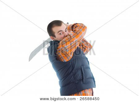 jeune homme avec des reflets furiuos et machette à la main