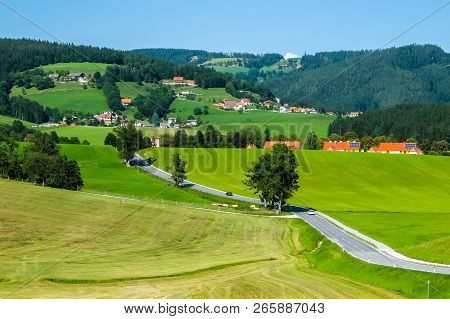 Koflach, Austria - August, 15th, 2017. View Of Road From Koflach (köflach) To Piber In Bright Sunny 