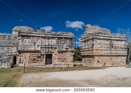 Building Called Nunnery Edificio De Las Monjas And Church La Iglesia On The Right Side In Ancient Ma